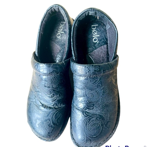 Bolo By Born Etched Tooled Embossed Women’s Clog Wedge Shoes - Picture 1 of 6